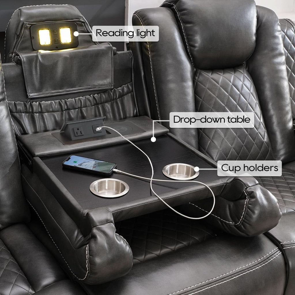 Electric Reclining Sofa With Wireless Charger Grey-4