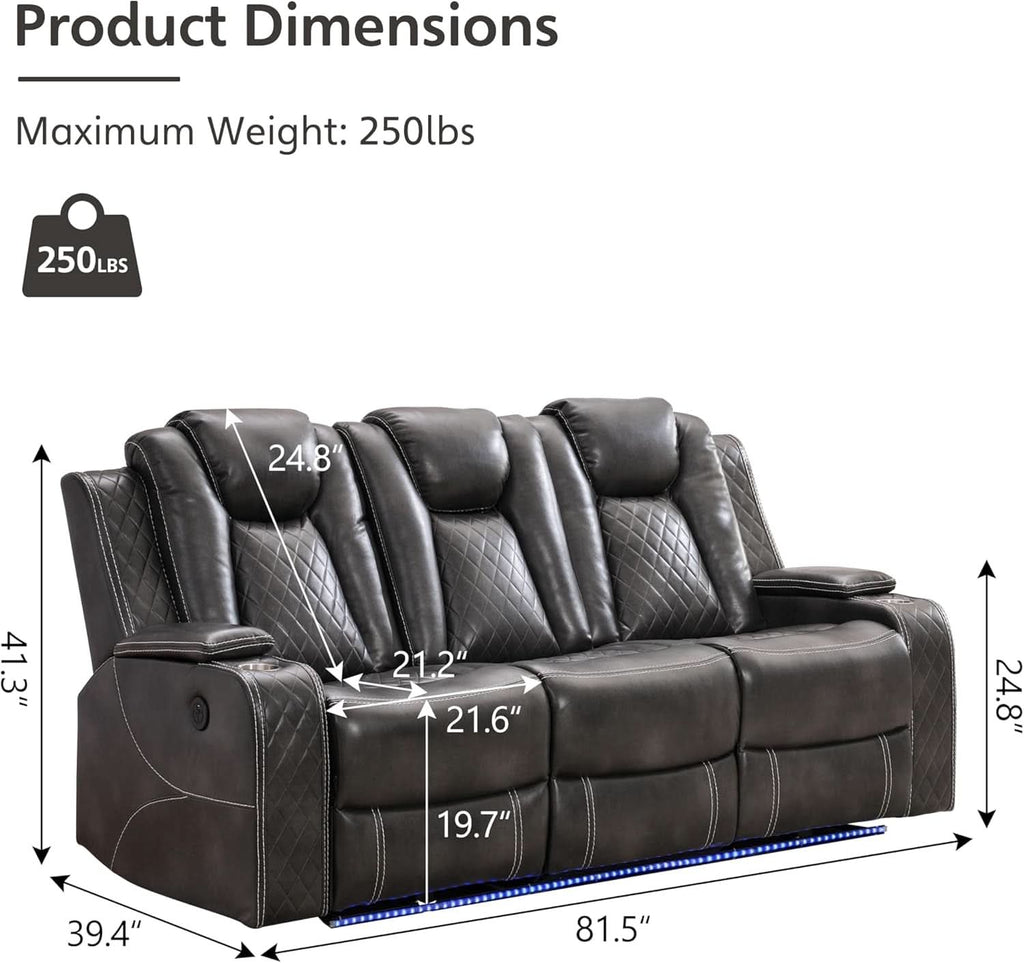 Electric Reclining Sofa With Wireless Charger Grey-1