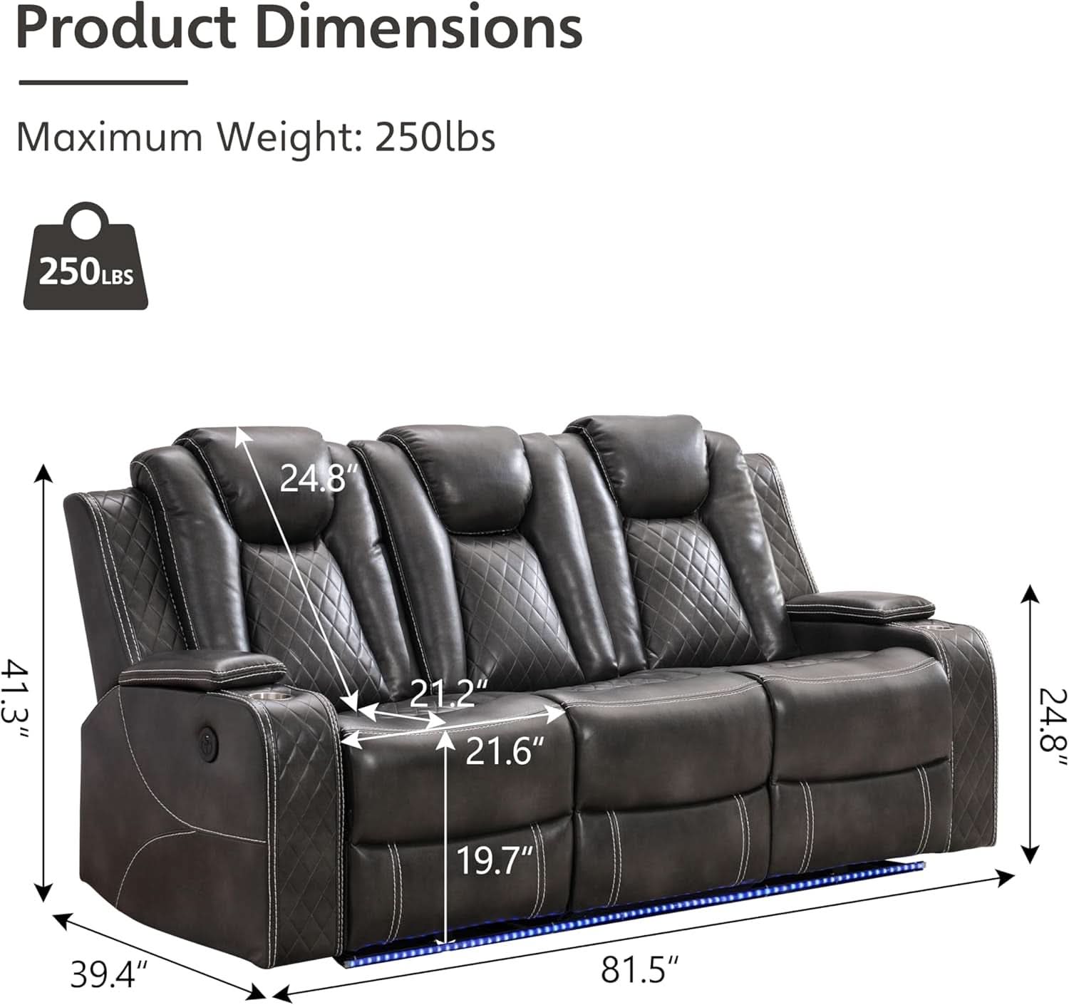 Electric Reclining Sofa With Wireless Charger Grey-1