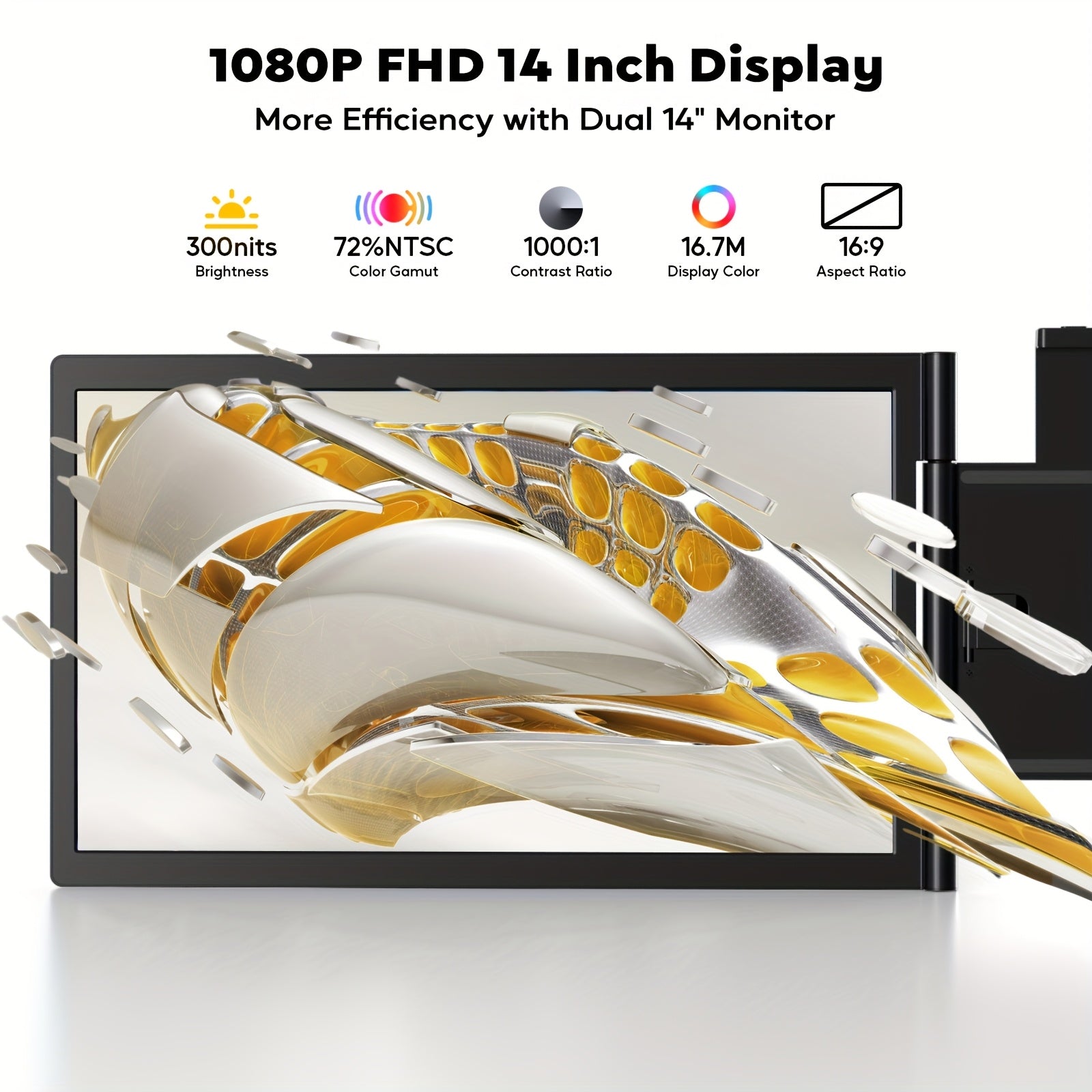 NNETM 14" Portable Laptop Screen Extender – FHD 1080P Triple Monitor Display-1