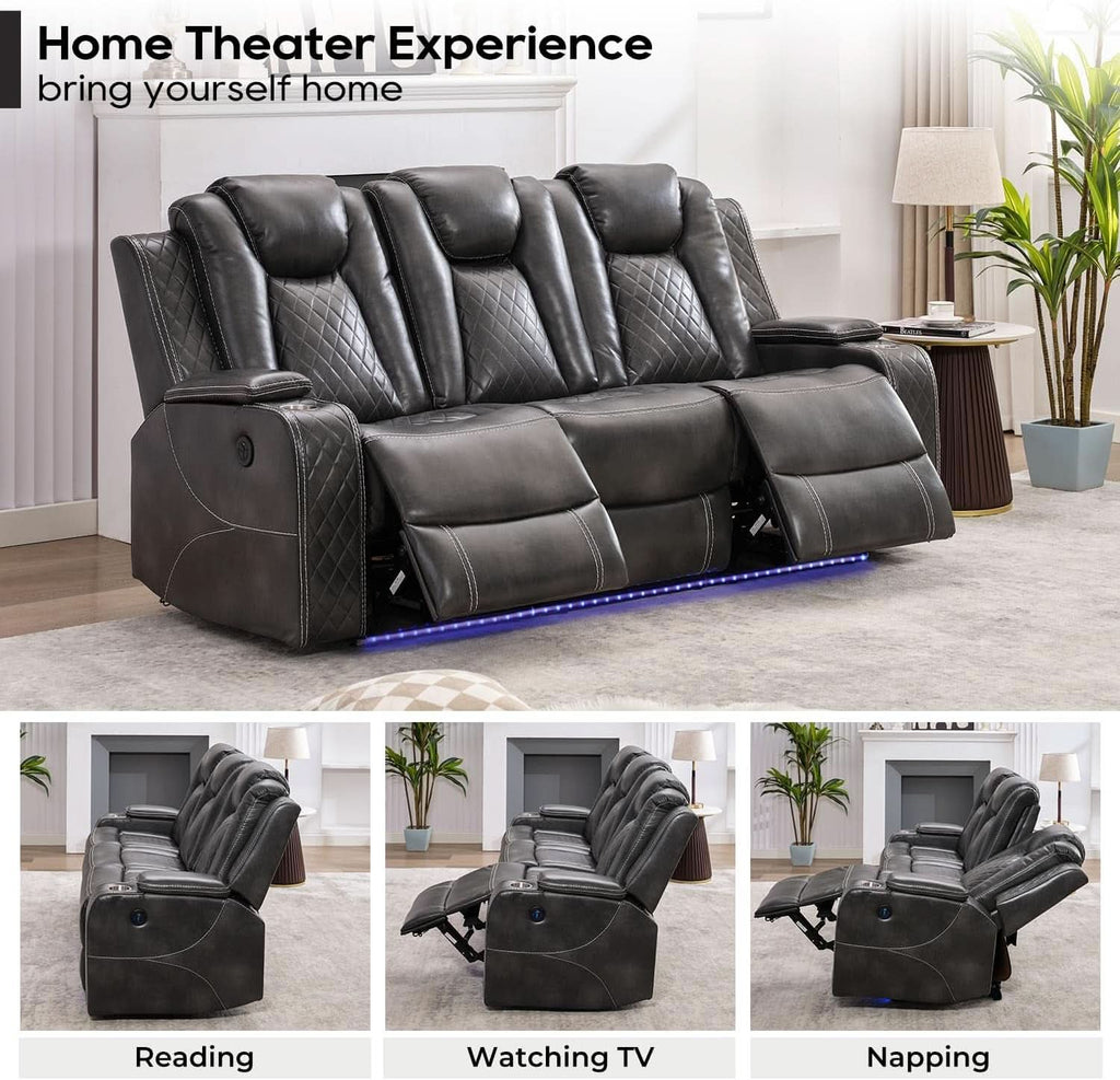 Electric Reclining Sofa With Wireless Charger Grey-3