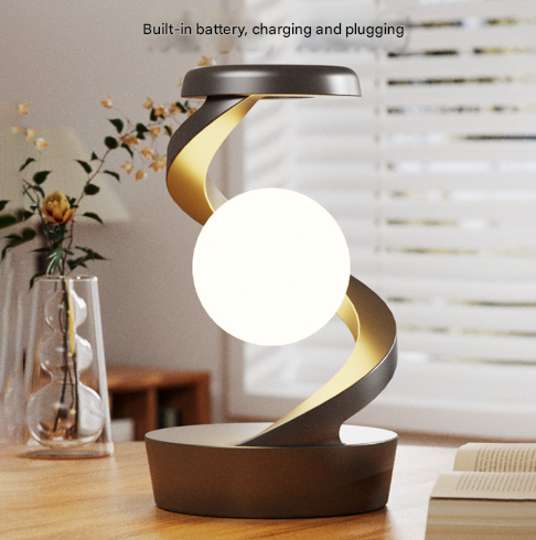 Grey-Black Modern Levitating LED Desk Lamp with Wireless Phone Charger - Spiral Design Atmosphere Light-3