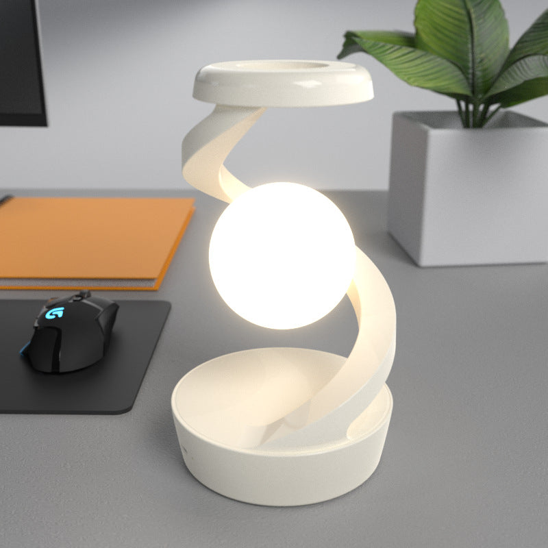 White Modern Levitating LED Desk Lamp with Wireless Phone Charger - Spiral Design Atmosphere Light-0