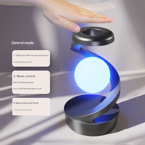 White Modern Levitating LED Desk Lamp with Wireless Phone Charger - Spiral Design Atmosphere Light-1